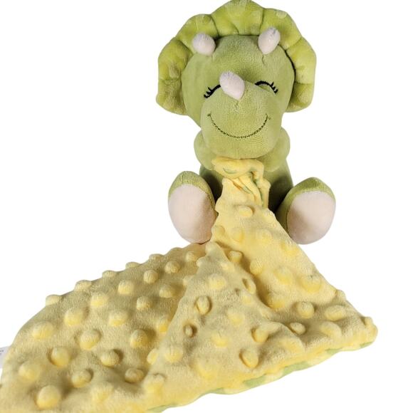 Triceratops Plush Dinosaur Baby Lovey Blanket Green Yellow 8"x8" Walgreens - Picture 1 of 16